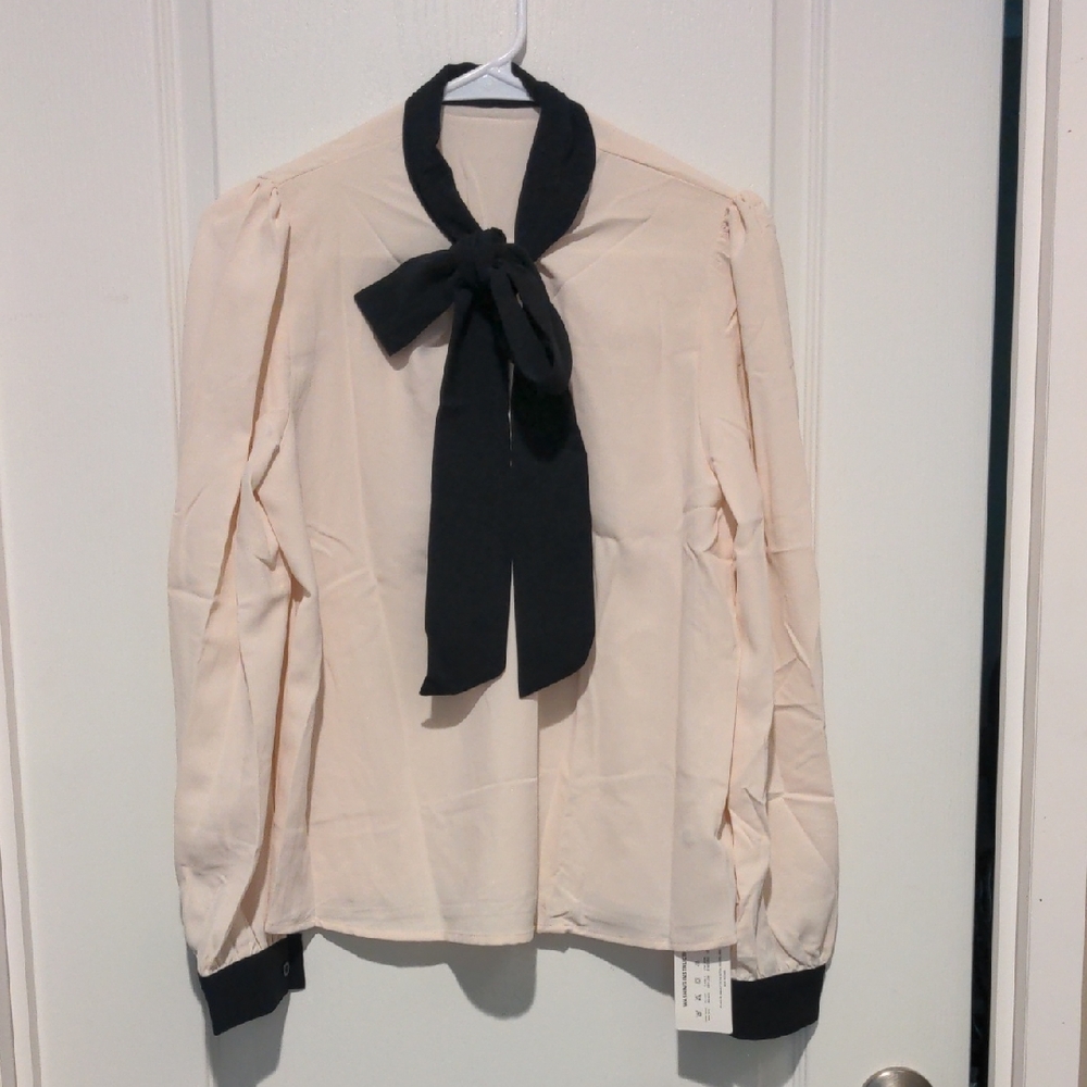 Elegant Cream Blouse with Black Accents